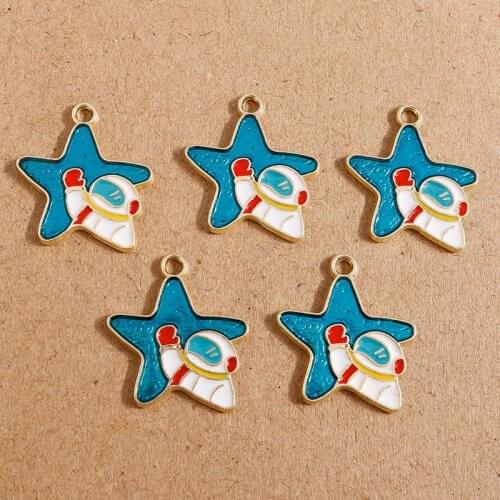 10pcs 23*22mm Alloy Enamel Star Astronaut Charms for Necklaces Earrings Bracelets Pendants Jewelry Making DIY Handmade Craft