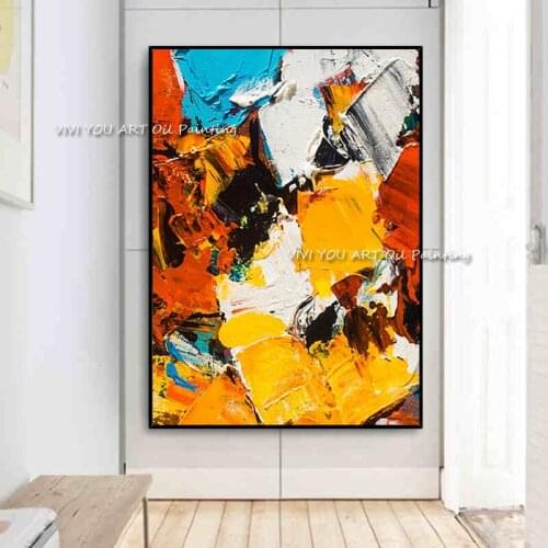 100% Handpainted Oil Painting On Canvas yewllow Abstract Thick oil painting For Living Room Bedroom Home Decor