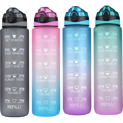 1000ml Portable Water Bottle With Time Marker Leakproof BPA Free Bottle Motivational Water Bottle For Fitness Sports