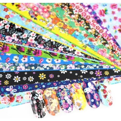 HOT Holographic 16pc Nail Art Sticker Flowers Mix Design Foil Set Nail Art Transfer Decals DIY Manicure Wraps Foils Tool