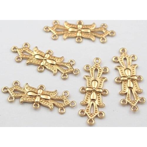 20pcs Brass Casting Bowknot Loops Connectors Charms Quality Gold Silver Color DIY Tassel Pendants Jewelry Supplies