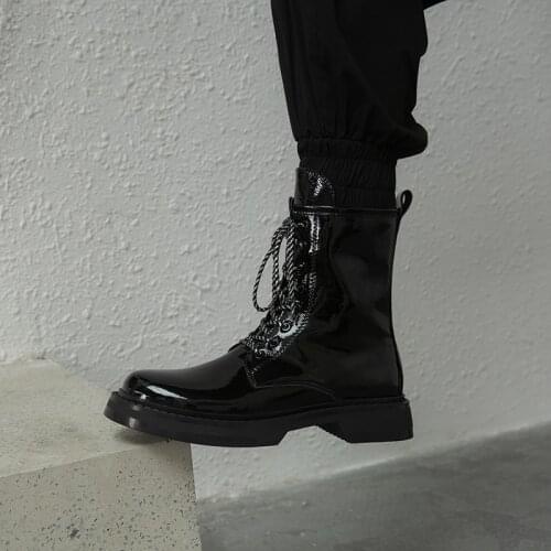 2021 Women Shoes Round Toe Platform Boots Genuine Leather Ankle Boots for Women Motorcycle Boots Girls Boots Platform Shoes