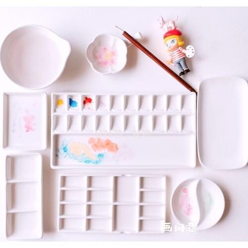 Watercolor ceramic palette 20 grids gouache pigment white porcelain plate painting ink plate Chinese painting plate art supplies