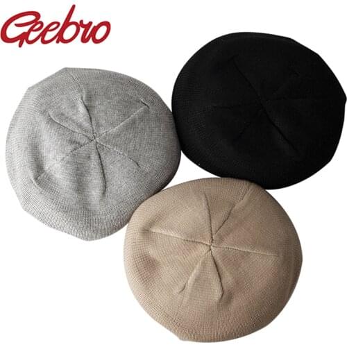 Geebro Women Spring Autumn cotton Tide Beret Knitted Retro Berets Lady Solid Color Hat Female All Matched Fashion Cap