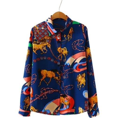 Vogue France style Womens Blouses slim shirts printing shirts New Summer long sleeve Casual Tops Shirts Blusas Mujer