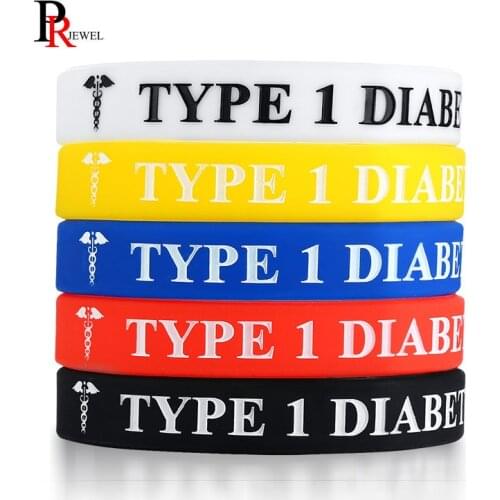 Type 1 Diabetes Bracelets 7.48" Silicone Medical Alert Wristbands 5 pieces in one Set