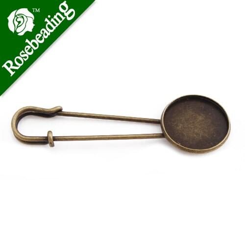 57MM Length Antique Bronze Plated Copper Brooch blank,brooch pin,with 20mm Round Bezel,fit 20mm glass cabochon,sold 20pcs /pkg