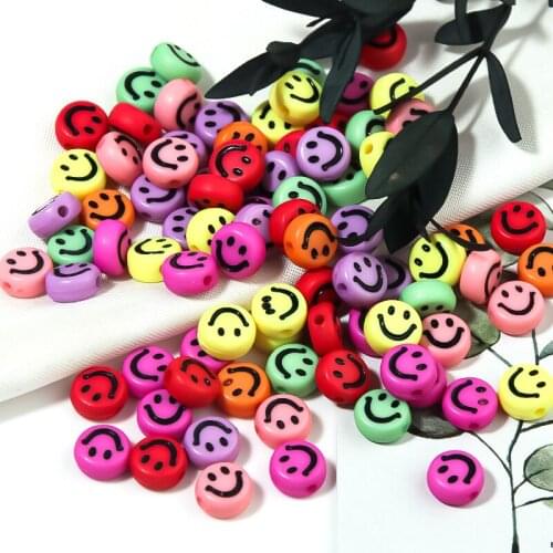 Acrylic Smile Beads for Jewelry Making 100pcs/Lots Diameter 7mm Aperture 1.3mm Thickness 3.5mm Charms for Bracelets Colorful
