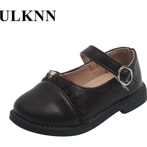 Kids Leather Shoes Autumn 2021 New Childrens Shoes Girls Comfortable Leather Shoes Brown Fashion Lace Baby Princess