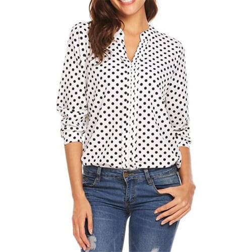 Polka Dot Print For Women Blouse Shirt V-neck Long Sleeve Casual Loose Female Plus Size Office Ladies Tops And Blouses 2021