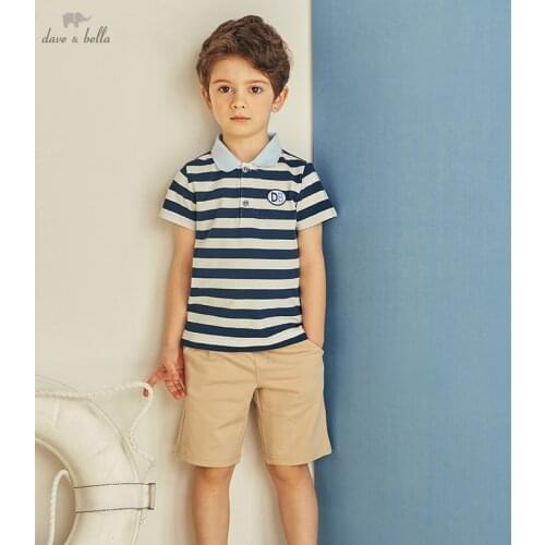 DKH17023 dave bella summer 5Y-13Y kids boys fashion cartoon letter patchwork T-shirt children boy high quality fashion tees