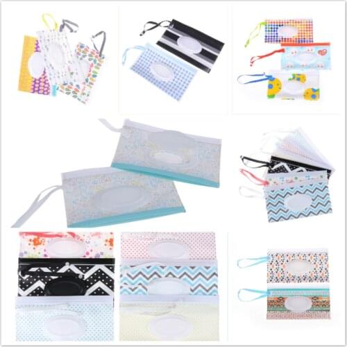Eco-friendly Easy-carry Clutch and Clean Wipes Carrying Case Clamshell Snap-strap Wipes Container Wet Wipes Bag Cosmetic Pouch