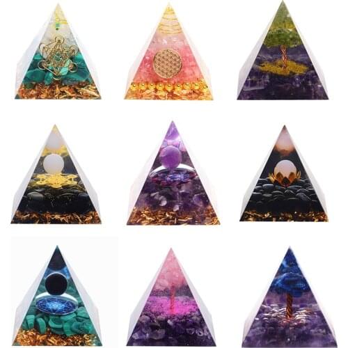 Energy Healing Crystal Orgone Pyramid Crushed Stone Figurine Energy Generator for Meditation Ogan Jewelry Home Office Ornaments