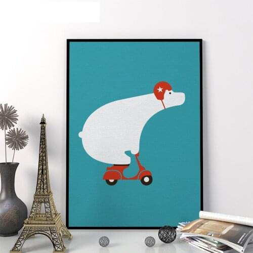 Nordic Canvas Painting Cartoon Motorcycle Bear Poster Cute Kawaii Wall Art Pictures For Kids Room Home Decor