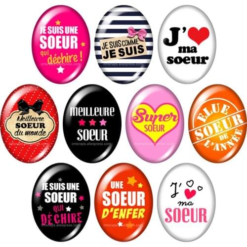 French Je suis une soeur super animateur 10pcs 13x18mm/18x25mm/30x40mm Oval photo glass cabochon demo flat back Jewelry findings
