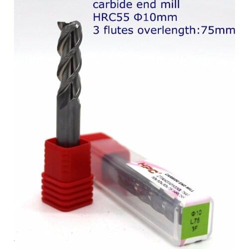 Router bit 10*10*75 of 3 flutes flat end HRC 55 carbide end mill tungsten knife mill cutter CNC machine tool