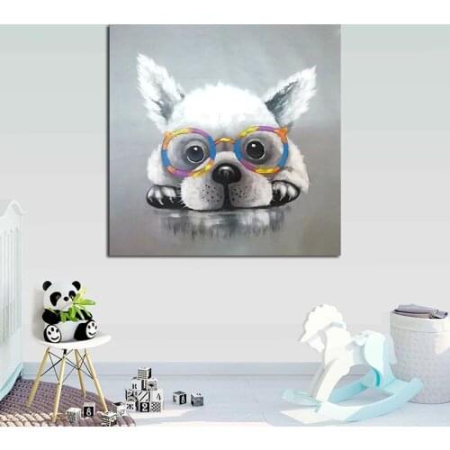 Gifted Artist Hand-painted Funny Animal Puppy Oil Painting on Canvas Fine Art Chihuahua Dog Oil Painting for Baby Room No Frame