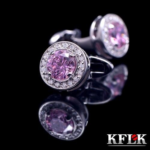 KFLK Luxury 2020 small shirt cufflinks for lover Brand cuff buttons Pink Crystal wedding cuff links High Quality Fashion Jewelry