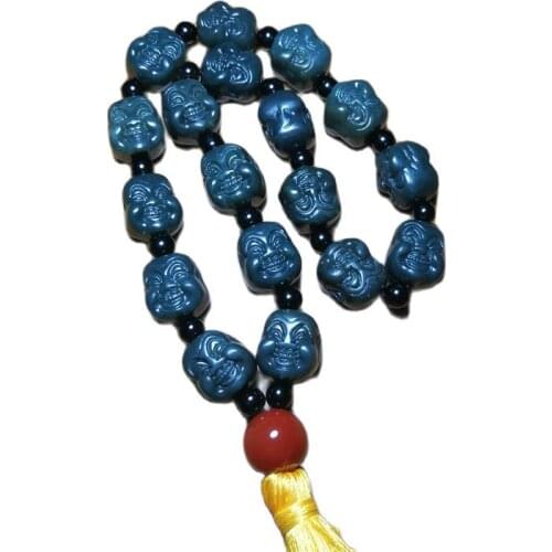 China Hand Carved jadeHetian Jade Blue Jade Buddha Head Bracelet