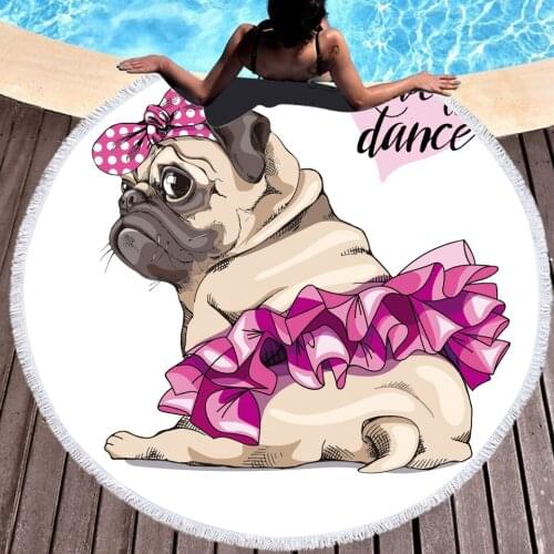 Cartoon Animal Cat Dog Small Dinosaur Round Beach Towel With Fringe Microfiber Bath Towel Adult Bath Towel