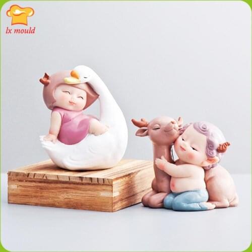 Little Princess Silicone Mold Baking Chocolate Jelly Candle Plaster Resin Tool Elf-Deer, Swan