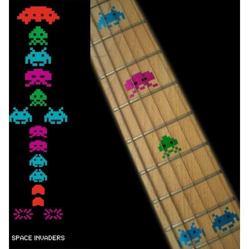 Fretboard Markers Inlay Sticker Decals for Guitar Bass - Space Invaders (White Pear/Color)