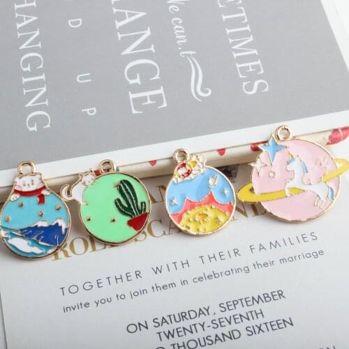 MRHUANG 10pcs/lot Round Cartoon Unicorn Enamel Charms Fashion Jewelry Earring DIY Making Charms Gold color