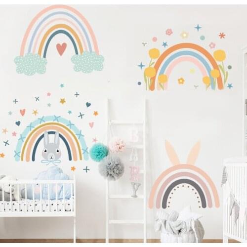 Cartoon Rainbow Wall Stickers For Kids Room Baby Nursery girls Bedroom Home Decor vinyl Wallpaper Removable Wall Decals Murals