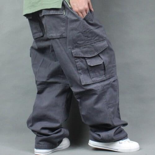 Mens Army Combat Loose Baggy Casual Cargo Pants Cotton Outdoor Work Trousers New 4Colors Pockets Plus Size 2020 New