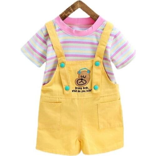 New Summer Baby Girl Clothes Suit Children Cute Fashion T-Shirt Overalls 2Pcs/Sets Toddler Sport Costume Outfits Kids Tracksuits