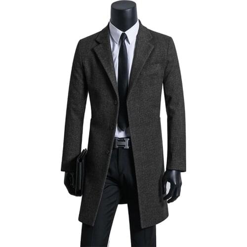 New Arrival Men Suits Slim Wool Coat Long Single Breasted Young Windbreaker Concise Fashion Casual High Quality Plus Size S-9XL