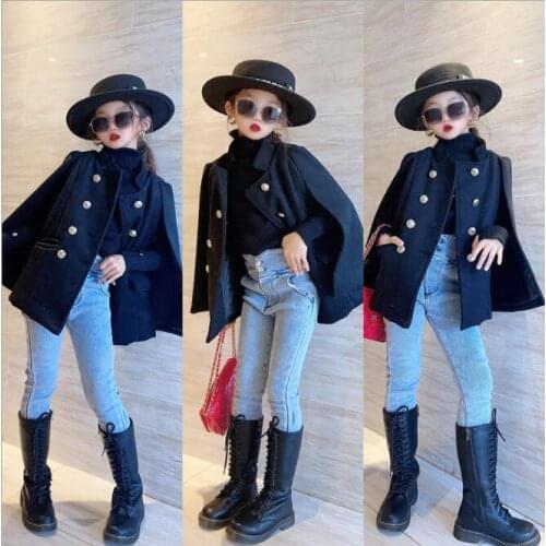 New Winter Autumn Kids Baby Girls Coat Warm Wool Double Breasted Trench Coat Overcoat Girls Fashion Thicken Shawl Outwear Jacket
