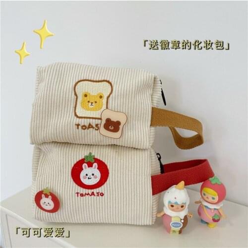 Free Badge Embroidery Pencil Pouch Cartoon Large Cosmetic Bag For School Girl Cases Bags Supplies Kawaii Korean Bags