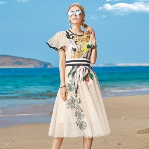 DIDABOLE Runway 2021 Summer New WomenS Fashion Dress Holiday Party Elegant Casual Gorgeous Lace Embroidered Sequins Midi Dress