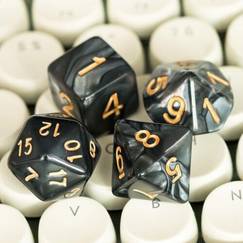 Poludie 7Pcs/Set Black DND Dice Set Gold Font Polyhedral Dice D4 D6 D8 D10 D% D12 D20 for Role Playing Board Game D&D RPG MTG
