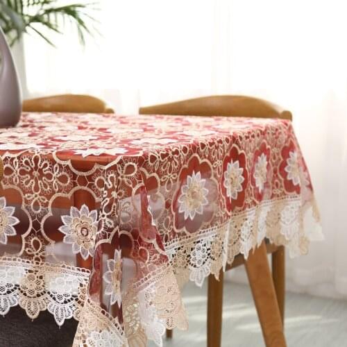 Transparent Tablecloth Lotus Embroidery European Style Water Soluble Lace Hem Yarn Cover Washable Table Cloth for Tea Table