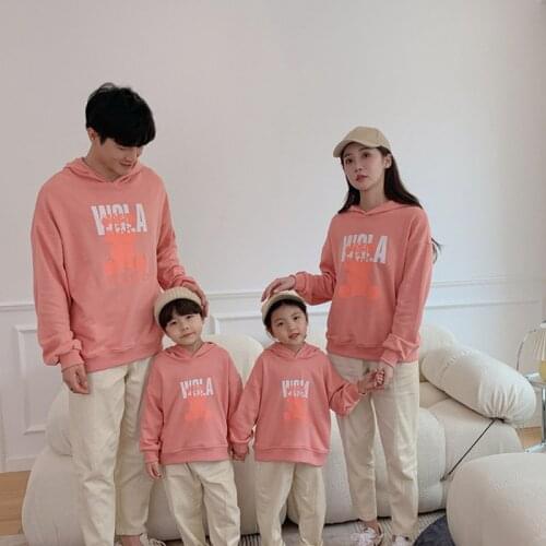 Fall Winter Pink Hooded Sweatshirt For Family Dad Mom Girls Boys Hooded Sweaters Parent-child Wear Sweatshirt Coat