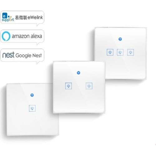 WS WiFi APP/ Touch Control Wall Light Switch 1/2/3 Gang Panel Wall Touch Light Switch Smart google Home with Alexa