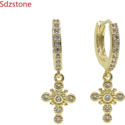 High Quality Geometric Cross Zircon Dangle Earrings For Women Gold Silver Color CZ Zircon Lighting Earrings Fashion Jewelry