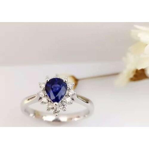 0.762ct+0.215ct 18K Gold Natural Sapphire Women Ring with Diamond Setting 2016 New Fine Jewelry Wedding Band Engagement