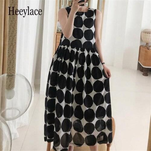 Women Dress Chic 2021 New Summer korean Sleeveless Round Neck French Retro wave point Minority Dresses Vestidos Female