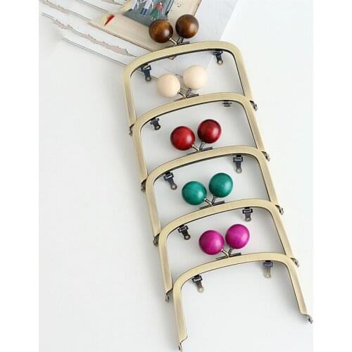 13cm Vintage Metal Frame For Purse with Wood Ball Clasp Kiss Clasp Lock Hook for Shoulder DIY Bag Accessories Bronze Color