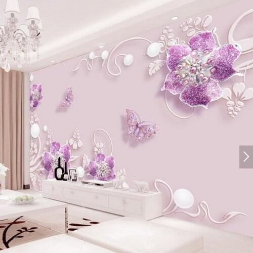 3D wallpaper purple flower butterfly wall mural HD photo wall paper home decor wallcoverings for TV Bedroom wallpaper rolls