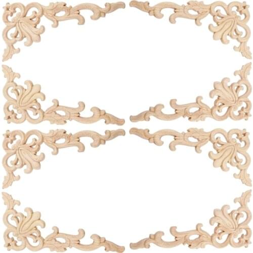 8Pcs Wood Carved Corner Onlay Mouldings Applique Right+Left(Each 1Pcs) European Style Door Decoration Unpainted