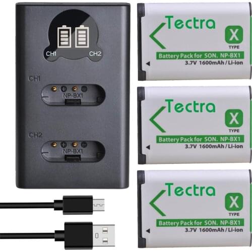Tectra NP-BX1 npbx1 np bx1 Battery+LED Dual Charger with Type C port for Sony FDR-X3000R RX100 AS100V AS300 HX400 HX60 AS50