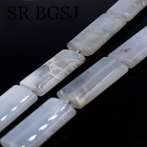 Free Ship 20x40mm Rectangle Shape Natural Chalcedony Stone Jewelry Making Wholesale Gemstone Beads Strand 15"