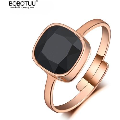 BOBOTUU Bohemia Bling Design Titanium Steel Wedding Ring Jewelry Rose Gold Mosaic CZ Crystal Party Rings For Women Girls BR19156