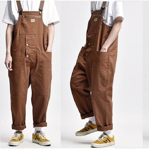 Suspenders Trousers Mens Streetwear Hip Hop Overalls strap pants Safari Cargo Work Pants Cargo Pants loose Work Casual Pants Men