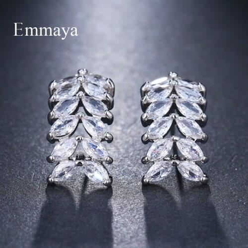 Emmaya New Elegant Leaf Shaped Cubic Zircon Earring Female White Gold Stud Earring For Women Wedding Party Jewelry