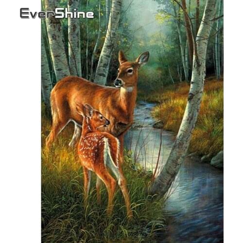 Evershine 5D Diamond Painting Full Drill Square Cross Stitch Animal Deer Embroidery Full Set Rhinestone Pictures Decoration Home